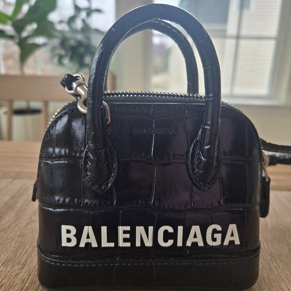 RARE! BALENCIAGA NANO VILLE TOP HANDLE CROC EMBOSSED